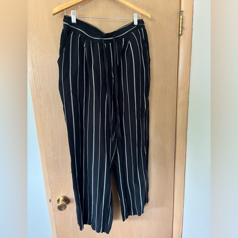 A new day black white striped linen blend wide leg pants with drawstring size L